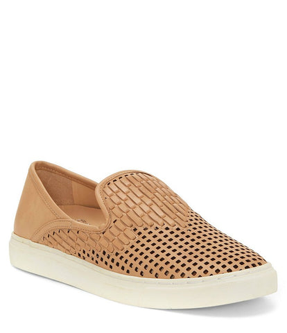 Vince Camuto Bristie Natural Nude Leather Woven White Sole Slip On Sneakers
