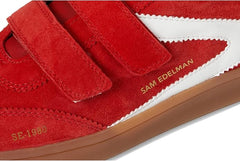 Sam Edelman Talia Red Coral Leather Rounded Toe Low Top Lace Up Flat Sneakers