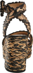 Sam Edelman Iliana Black/Natural Raffia Ankle Strap Open Toe Block Heeled Sandals