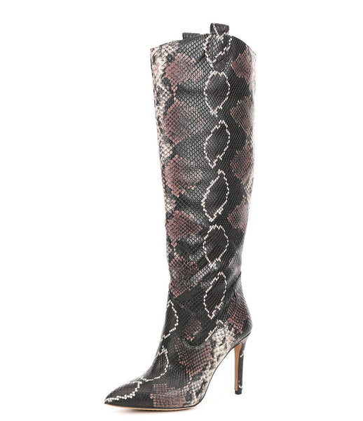 Vince Camuto Kervana Snake Embossed Pointed Toe Knee High Leather Dress Boot