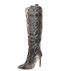 Vince Camuto Kervana Snake Embossed Pointed Toe Knee High Leather Dress Boot