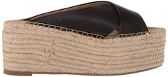 Pour La Victoire Rica Espadrille Wedge Black Leather Platform Retrop Sandals