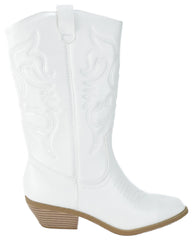 Soda Reno-S Cowboy Pointed Toe Knee High Western Stitched Boots White (6.5, White)
