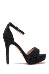 Lauren Lorraine Eifel Open Toe Rhinestone Ankle Strap Open Platform Prom Pumps