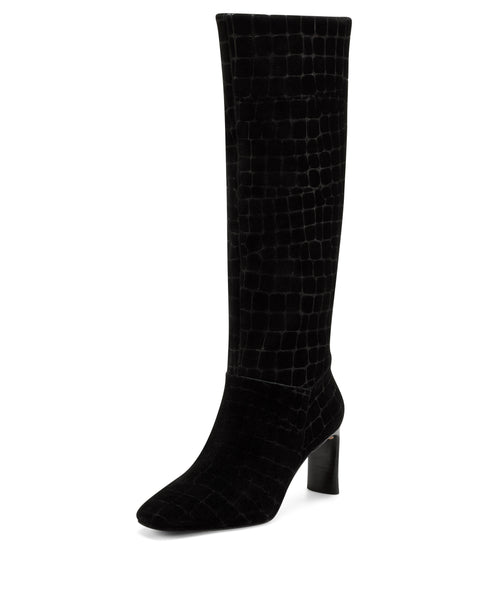 Vince Camuto Hersha Black Squared Toe Knee High Dress Mid Heel Dress Boot