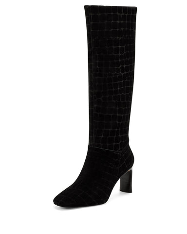 Vince Camuto Hersha Black Squared Toe Knee High Dress Mid Heel Dress Boot