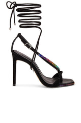 Schutz Vikki Crystals Black Ankle Strap Lace Up Open Toe High Heel Sandals