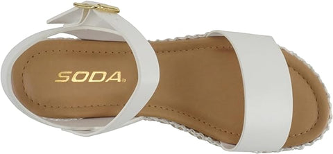 Soda Clip White Pu (Whipped Stitch) Open Toe Ankle Strap Espadrille Sandals
