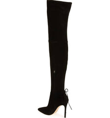 Pour La Victoire Caterina Black Suede Over the Knee Pointed Toe Stiletto Boots