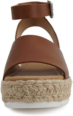 Soda Topic Cognac Pu Espadrille Platform Ankle Strap Studded Platform Sandals