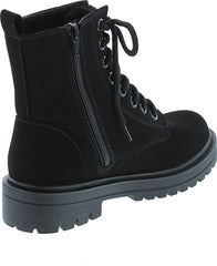Soda Firm Black Nubuck Lace Up Round Toe Chunky Combat Ankle Wide Boots