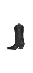 Steve Madden West Black Leather Pull On Pointed Toe Block Heel Western Boots