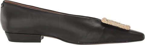 Sam Edelman Janina Black Leather Slip On Pointed Toe Buckle Detailed Flats Shoes