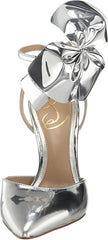 Sam Edelman Halie Soft Silver Pointed Toe Stiletto Heeled Bow Detailed Pumps