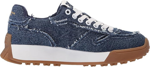 Sam Edelman Layla Blue Multi Fray Green Lace Up Low Top Chunky Heeled Sneakers
