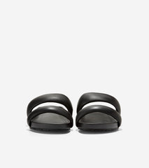 Cole Haan Mojave Double Band Black Leather Slip On Rounded Open Toe Flat Sandals