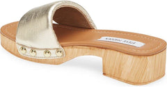 Steve Madden Belong Gold Slip On Wood Clog Open Toe Blocked Heeled Sandals