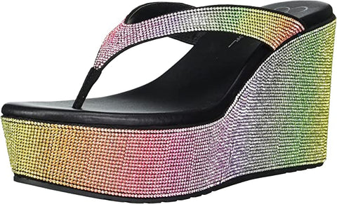 Jessica Simpson Stilla Rainbow Rhinestone Thong Flip Flop Wedge Platform Sandals