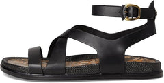 Sam Edelman Delia Black Leather Open Toe Strappy Buckle Detailed Flat Sandals