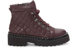 Vince Camuto MAISSA Burgundy Lace Up Moto ankle Bootie Chain Combat Boots
