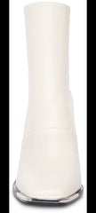 Steve Madden Excess Bone White Leather Squared Toe Blocked Heel Dress Booties