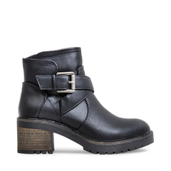 Steve Madden Vanessah Black Buckle Closure Rounded Toe Moto-Inspired Boots