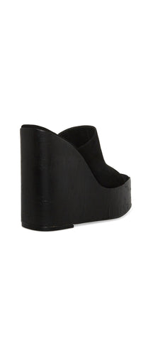 Steve Madden Joanne Black Suede Slip On High Platform Wedge Heeled Sandals