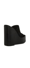 Steve Madden Joanne Black Suede Slip On High Platform Wedge Heeled Sandals