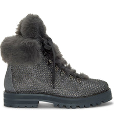 Jessica Simpson Norina Fashion Pewter Rhinestone Lace Up Combat Moto Booties