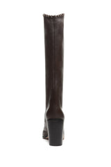Schutz Maryana Block Chain Umber Pull On Pointed Toe Block Mid Heel Tall Boots