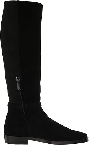 Sam Edelman Clive Black Suede Squared Toe Stacked Heel Knee High Fashion Boots