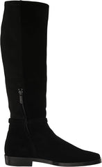 Sam Edelman Clive Black Suede Squared Toe Stacked Heel Knee High Fashion Boots