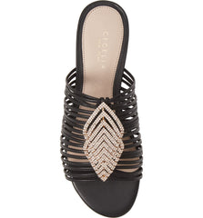 Cecelia New York Darleen Slide Sandal Black/Silver Stone Slip On Caged Mule Flat