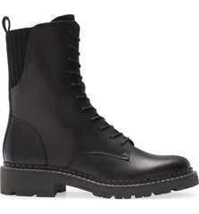 Sam Edelman Lex Black Leather Chunky Heel Rounded Toe Lace Up Ankle Combat Boots