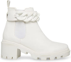 Steve Madden Amulet Embellished Lug Sole Combat Ankle Booties White Chain