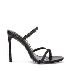 Steve Madden Bellezza Black Ankle Strap Rounded Open Toe Heeled Mule Sandals