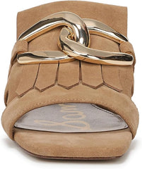Sam Edelman Darby Camel Squared Open Toe Slip On Embellished Heeled Sandals