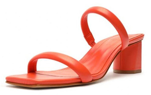 Schutz Ully Coral Double Straps Slip On Open Toe Block High Heel Sandals