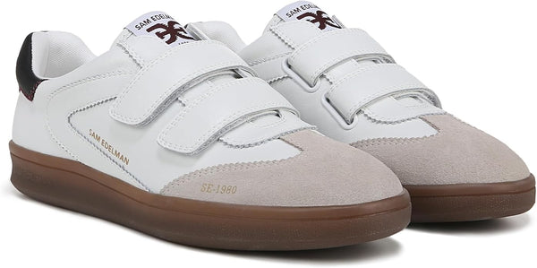 Sam Edelman Talia Bright White/Black Leather Rounded Toe Low Top Flat Sneakers