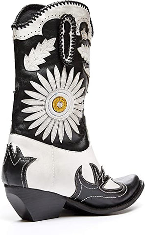 Jeffrey Campbell Texarkana Black Blue Combo Pull On Pointed Toe Mid-Calf Boots