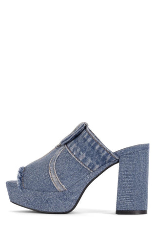 Jeffrey Campbell Magda-Jn Blue Denim Squared Open Toe Platform Mule Sandals