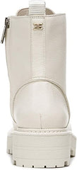 Sam Edelman Lue Ivory Chunky Block Heel Rounded Toe Lace Up Ankle Combat Boots