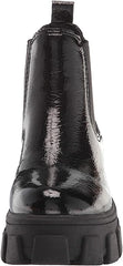 Circus By Sam Edelman Darielle Black Crackled Leather Round Toe Chunky Heel Boot