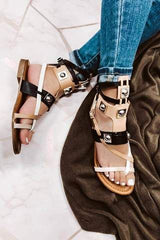 Cape Robbin Emily-63 Black Strappy Cuff Colorblock Hardware Gladiator Sandals