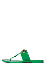 Jeffrey Campbell A Lil Bit Green Shiny Slip On Open Toe Flat Thong Sandals