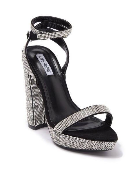 Cape Robbin Gianna Silver Rhinestone Strappy Thick Heel Platform Sandals