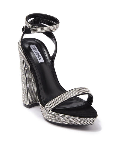 Cape Robbin Gianna Silver Rhinestone Strappy Thick Heel Platform Sandals