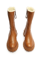 Schutz Juany Winter Brown Rounded Toe Mid Calf Lug Sole Block Heel Ankle Boots
