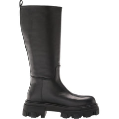 Steve Madden Priority Black Leather Chunky Lug Sole Rounded Toe Pull On Boots
