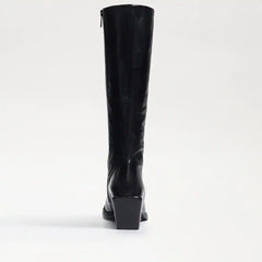 Sam Edelman Tamea Black Washed Leather Squared Toe Stacked Heel Western Boots